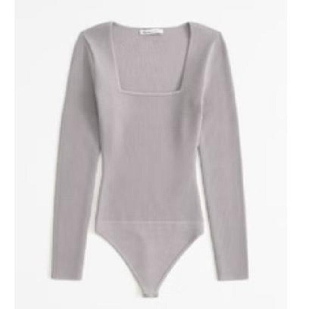 Grey long sleeve bodysuit #bodysuit #grey ribbed